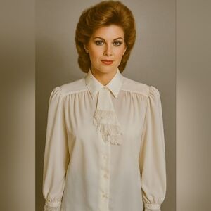 Vintage Koret Blouse 16 White Lace Ruffle Jabot Secretary Victorian Style Gothic